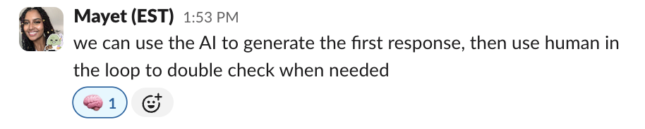 Mayet suggesting human-in-the-loop approach in Slack